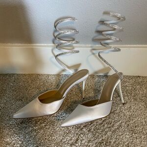 Elegant Silver Spiral Strap Heels